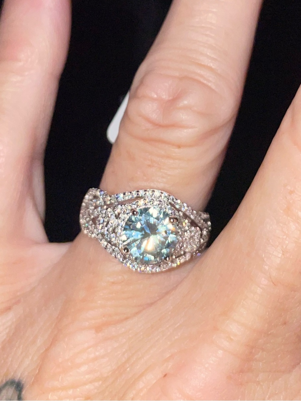 Sparkling Sterling Silver Aquamarine Halo Ring - Women Jewelry